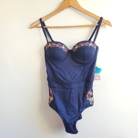 New Johnny Was Golda Corset Floral Embroidered Print Underwire Swimsuit NWT XS - Picture 11 of 16